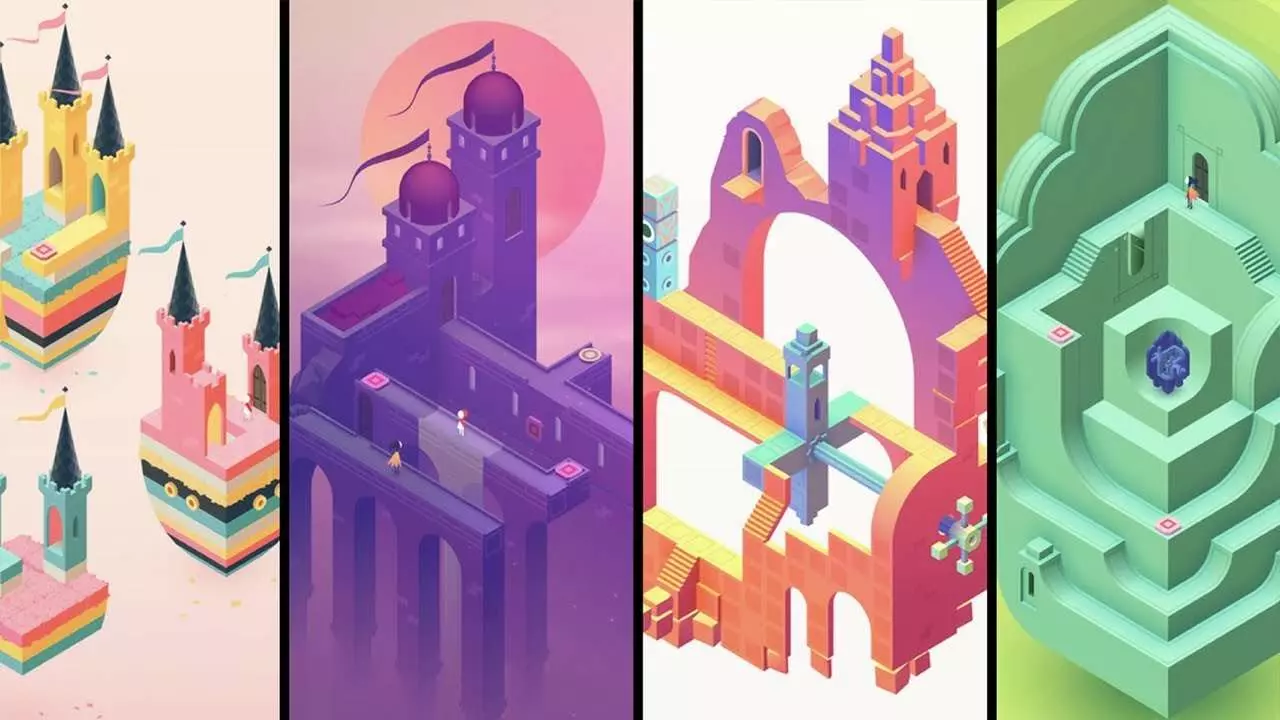 Ảnh 2 của Tải game Monument Valley 2 Mod APK 2.0.6 (Vô Hạn Tiền) Hai nhân vật chính trong Monument Valley 2 đang khám phá kiến trúc ảo ảnh
