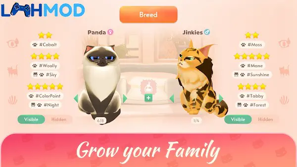 Ảnh 3 của My Cat Club: Pet Cats Game APK 1.17.2 cho Android iOS Một chú mèo đang nằm ngủ trên ghế sofa