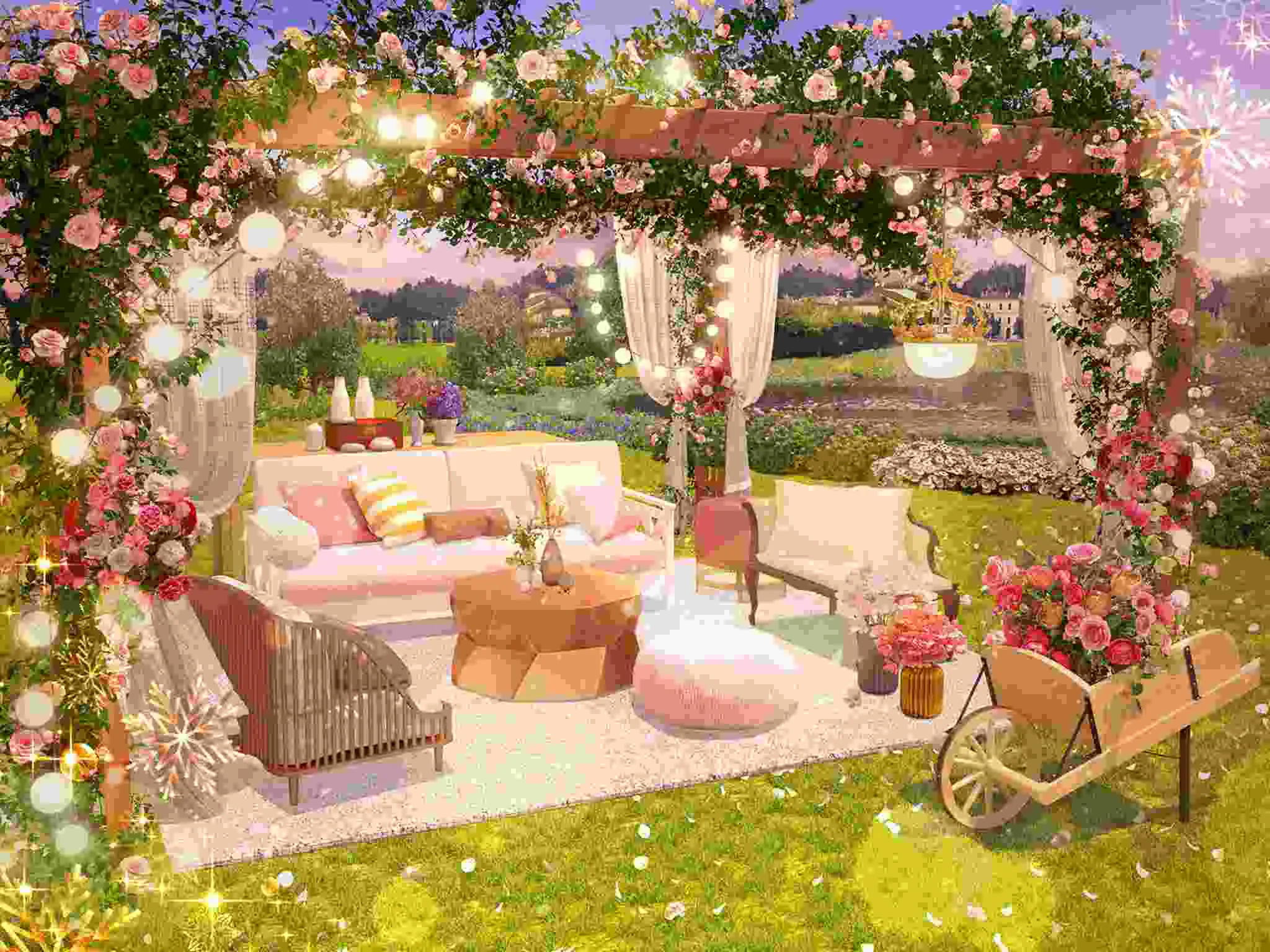 Ảnh 4 của My Home Design Garden Life Mod APK 1.1.1 Miễn phí iTem+999999 Một khu vườn đã hoàn thiện với lối đi lát đá và đài phun nước được thiết kế đẹp mắt trong game
