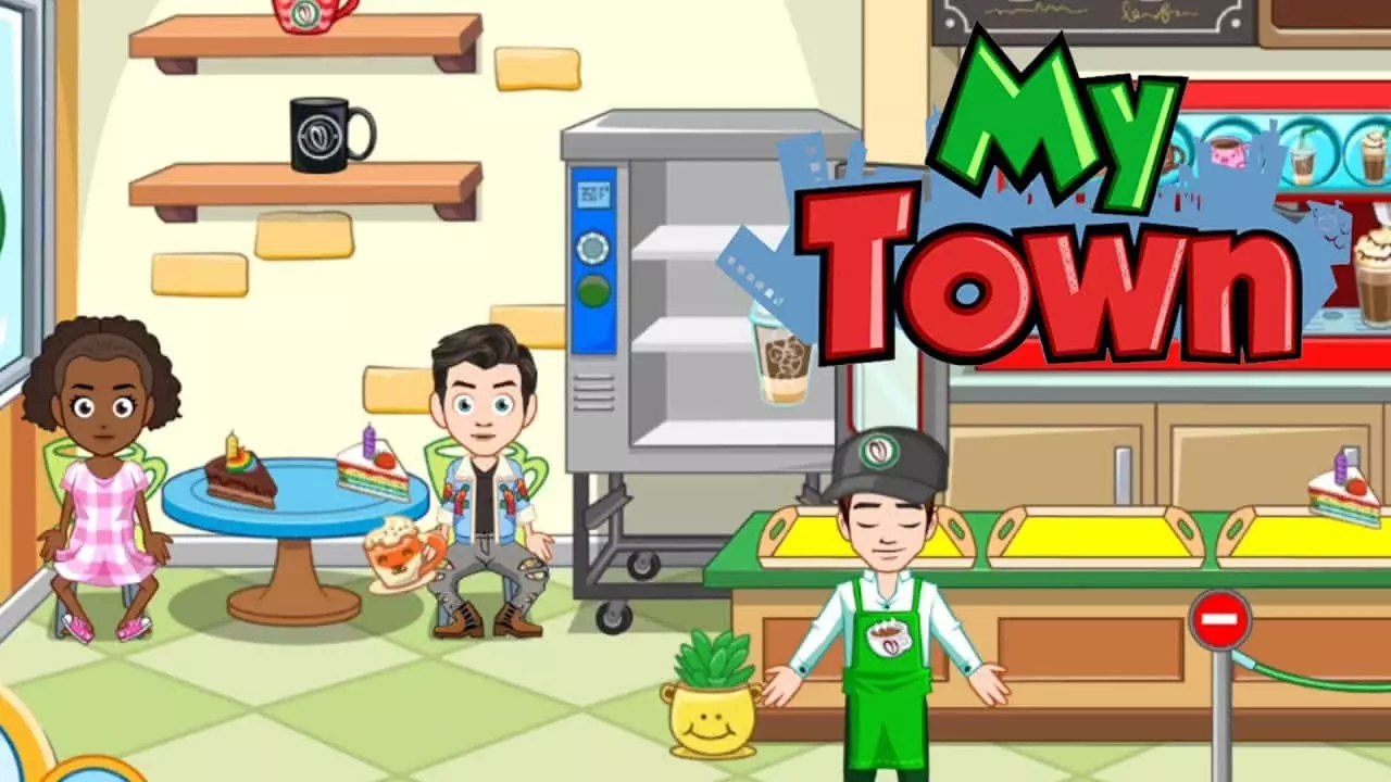 Ảnh 2 của Tải game My Town Discovery Pretend Play Mod APK 1.36.3 (Mở khóa VIP) Alt text mô tả người dân đang vui chơi trong công viên, phía xa là các tòa nhà cao tầng