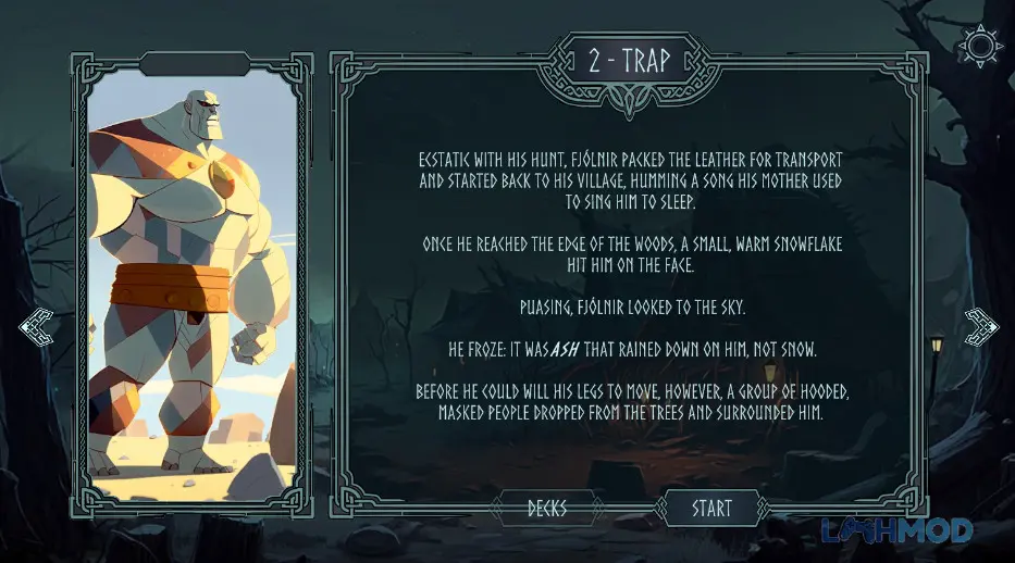 Ảnh 1 của Tải Nine Realms Revolt Mod Apk 13 (Mở khóa All) cho Android iOs Alt text mô tả một cảnh chiến đấu trong Nine Realms Revolt với các lá bài bẫy được kích hoạt