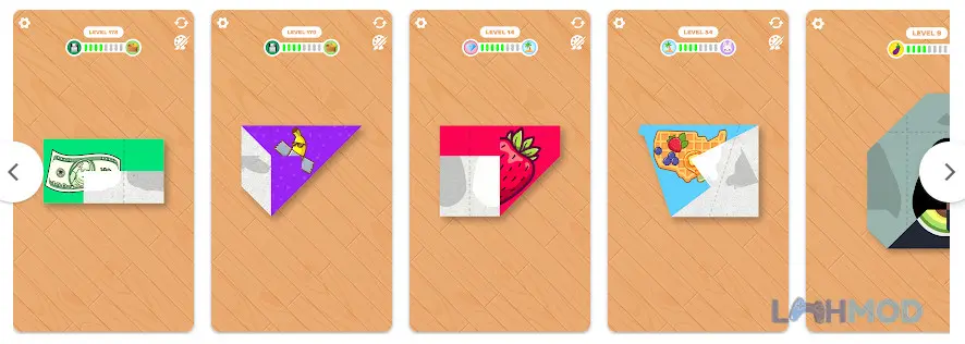 Ảnh 3 của Tải Paper Fold Mod Apk 1.91 (Vô Hạn Tiền) cho Android iOs Hình ảnh trong game Paper Fold Mod với màu sắc tươi sáng, hình ảnh đã được gấp gần hoàn chỉnh