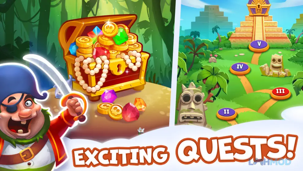 Ảnh 2 của Tải Pirate Treasures Jewel Gems Apk 2.0.130 cho Android iOs Bảng giải đố với nhiều viên ngọc và kho báu ẩn giấu trong Pirate Treasures: Jewel & Gems