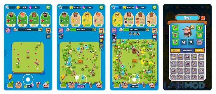 Ảnh 1 của Tải Pocket Land Mod Apk 0.2.0 (Vô hạn tiền) cho Android iOs Alt text mô tả một khu vực trồng trọt rộng lớn trên hòn đảo với nhiều loại cây