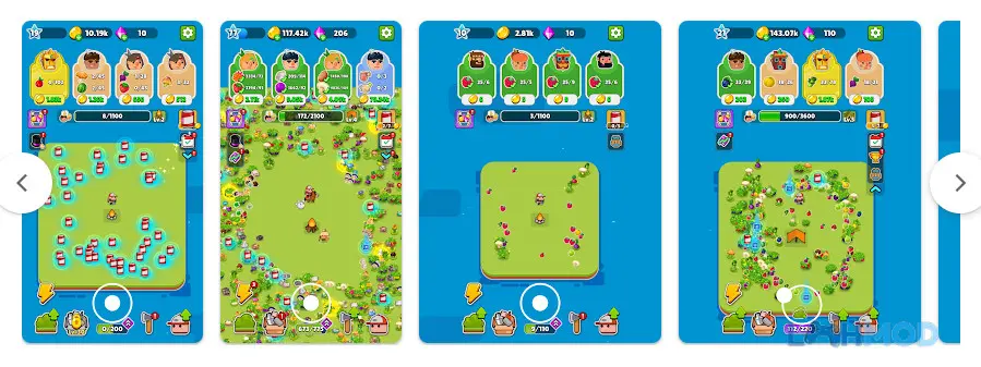 Ảnh 2 của Tải Pocket Land Mod Apk 0.2.0 (Vô hạn tiền) cho Android iOs Alt text mô tả một người nông dân nhỏ đang đứng giữa khu vườn của mình