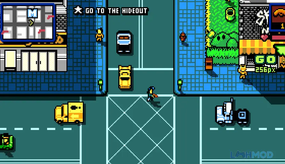 Ảnh 4 của Tải Retro City Rampage DX Mod Apk 1.0.8 (Đã mở khóa) cho Android iOs Hệ thống phương tiện đa dạng trong Retro City Rampage DX, từ ô tô đến xe máy