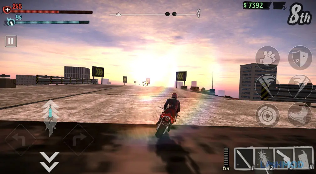 Ảnh 3 của Tải Road Redemption Mobile Mod Apk 9.5 (Mở khóa Premium) cho Android iOs Giao diện điều khiển và các nút kỹ năng trong game Road Redemption Mobile