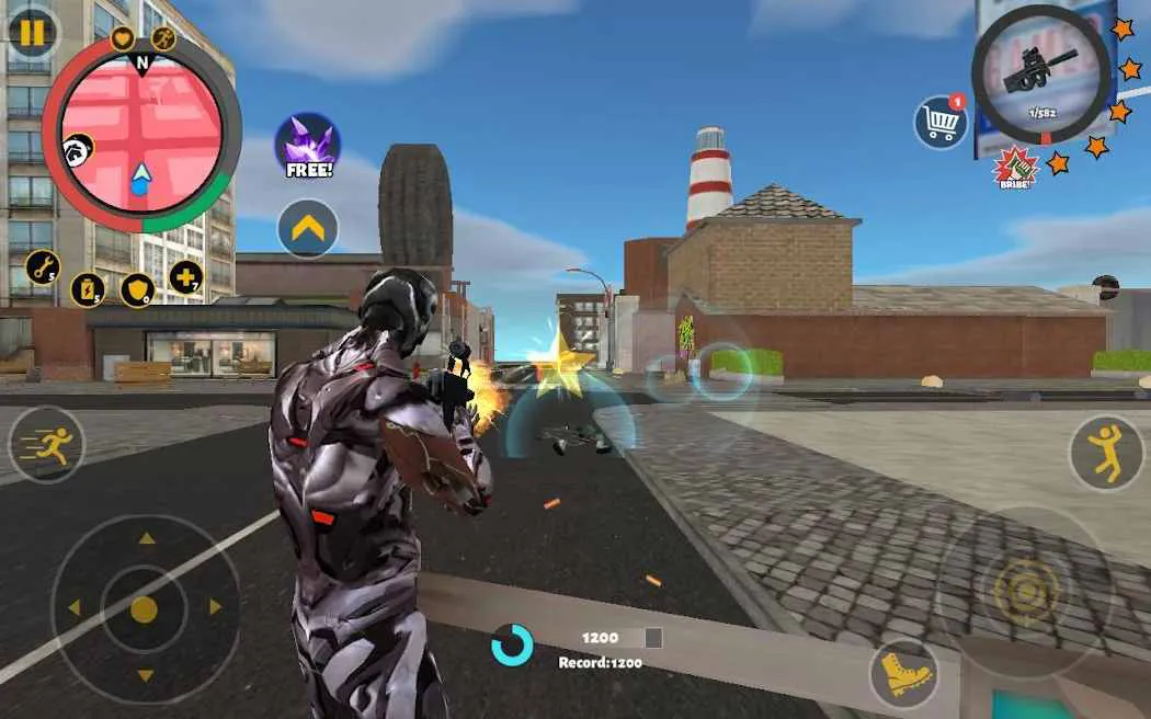 Ảnh 2 của Tải game Rope Hero 3 Mod APK 2.5.2 (Menu, Vô Hạn Tiền) Giao diện điều khiển nhân vật và bản đồ nhỏ trong Rope Hero 3 Mod