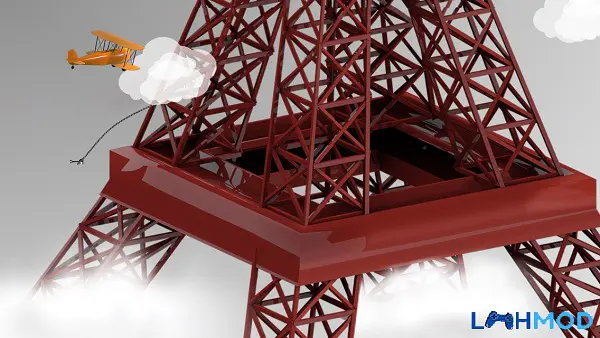 Ảnh 2 của Tải Rope’n’Fly 4 Apk 3.9 cho Android, IOS Alt text mô tả cảnh nhân vật đang đu dây giữa các tòa nhà chọc trời