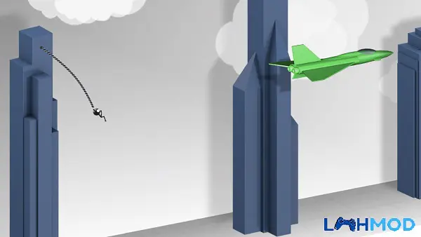 Ảnh 3 của Tải Rope’n’Fly 4 Apk 3.9 cho Android, IOS Alt text mô tả người chơi đang đu dây gần Tòa nhà chọc trời Burj Khalifa