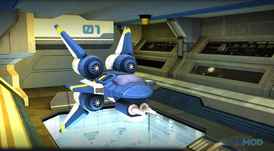 Ảnh 2 của Tải Sector Strike Mod Apk 1.2.5 (Vô Hạn Năng Lượng) cho Android iOs Tàu chiến đang chiến đấu giữa không gian đầy thiên thạch