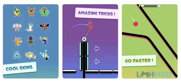 Ảnh 2 của Tải game Stickman Hook Mod Apk 8.5.0 (Đã Mở Khóa) Android iOs Người que đang đu dây vượt chướng ngại vật trong Stickman Hook