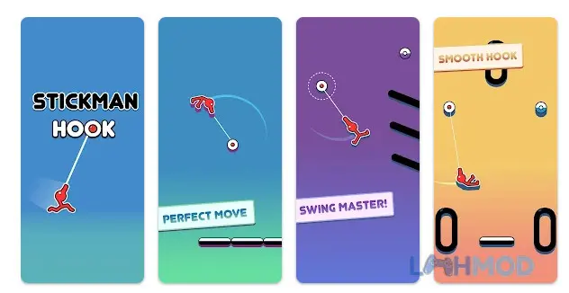Ảnh 3 của Tải game Stickman Hook Mod Apk 8.5.0 (Đã Mở Khóa) Android iOs Cảnh người que bay qua tấm đệm lò xo trong game