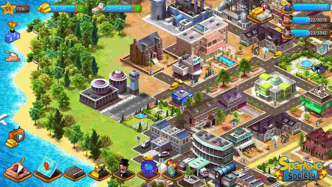 Ảnh 4 của Tropic Paradise Sim Mod APK 1.5.5 (Tiền, Vàng, Mở Khóa) Một phần của thành phố đã phát triển với nhiều tòa nhà cao tầng và khu dân cư sầm uất