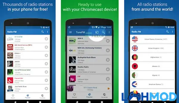 Ảnh 2 của Tải TuneFM MOD APK 1.9.35 (Mở khóa) cho Android iOS Giao diện chính của TuneFM với các kênh Radio và danh mục