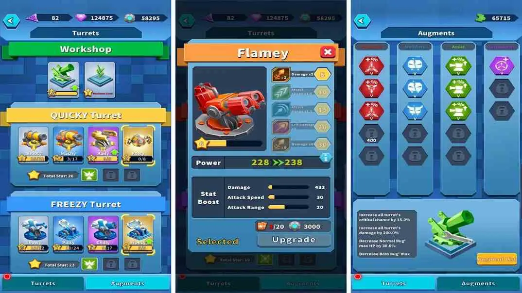 Ảnh 2 của Tải game Turret Merge Defense Mod APK v1.9.5 (Vô Hạn Tiền) Các loại tháp pháo và quái vật trong Turret Merge Defense Mod