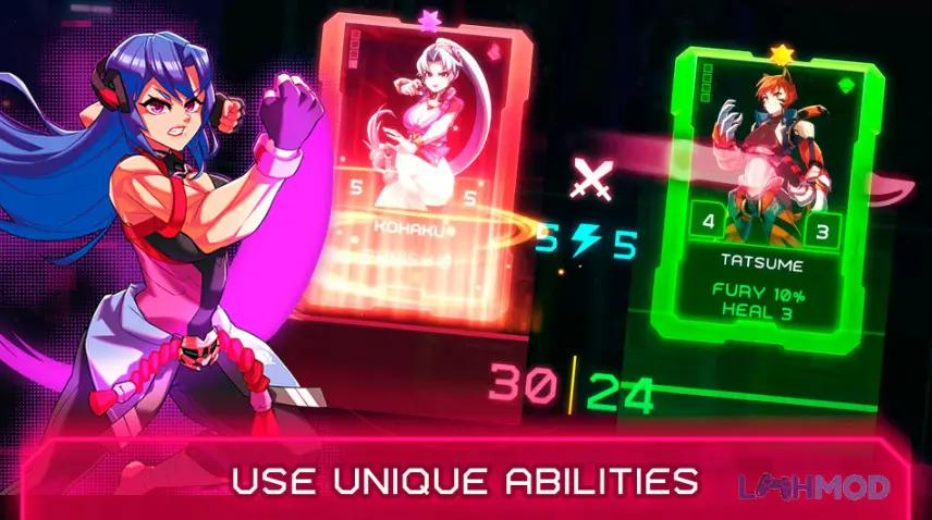 Ảnh 3 của Tải UGWaifus TCG Battle Arena CCG Mod Apk 1.5.1 cho Android iOs Giao diện chọn bài và nhân vật trong UGWaifus TCG Battle Arena CCG, hiển thị các thẻ waifu