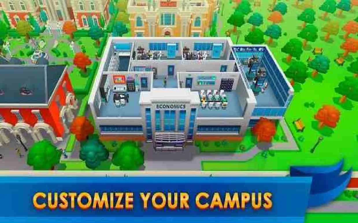 Ảnh 1 của Tải game University Empire Tycoon Mod APK 1.1.8.1 (Menu, Vô Hạn Tiền) Giao diện tổng quan trường đại học trong University Empire Tycoon Mod