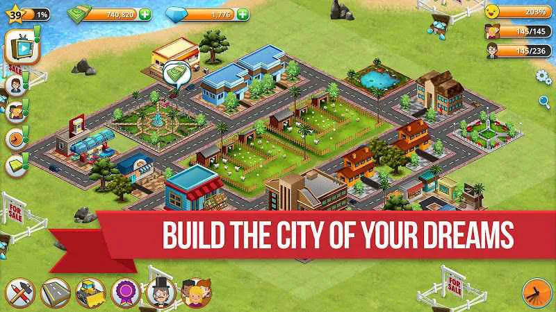 Ảnh 2 của Tải game Village City Mod APK 1.11.3 (Vô Hạn Tiền) Cảnh quan đô thị nhộn nhịp trong Village City Mod nhìn từ trên cao