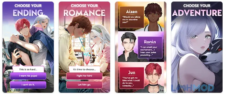Ảnh 2 của Tải Werewolf Romance Mod Apk 1.4.1 (Unlimited Gem, Ticket) cho Android iOs Giao diện lựa chọn cốt truyện trong Werewolf Romance