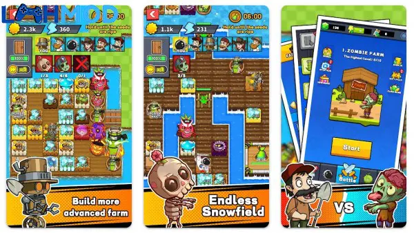 Ảnh 3 của Zombies vs. Farmer 2 MOD APK 2.6.8 (Vô hạn tiền) Một khoảnh khắc căng thẳng trong game khi thây ma tiến vào trang trại của người nông dân