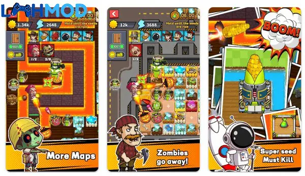 Ảnh 4 của Zombies vs. Farmer 2 MOD APK 2.6.8 (Vô hạn tiền) Hình ảnh gameplay cho thấy giao diện người chơi trong trận chiến Zombies vs. Farmer 2 MOD