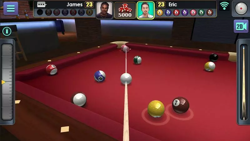 Ảnh 2 của Tải game 3D Pool Ball Mod APK 2.2.3.4 (Menu, Đường Kẻ Dài) Hình ảnh một bàn bida 3D với góc nhìn từ trên xuống