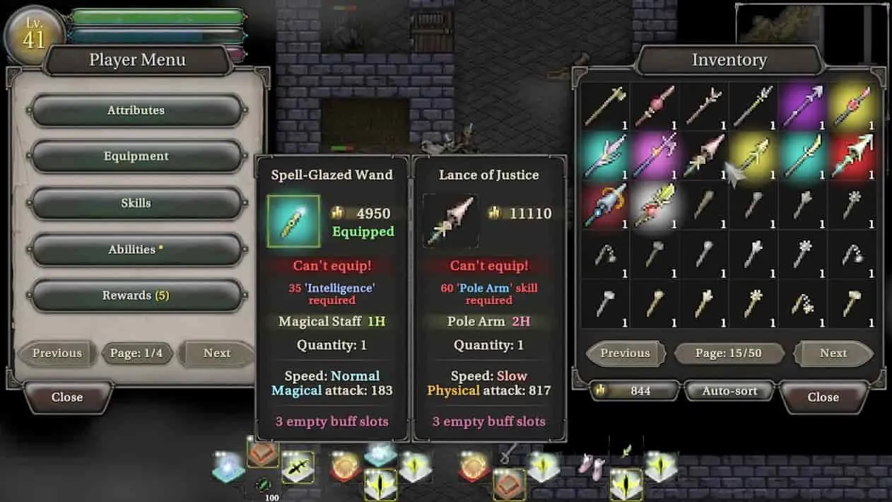 Ảnh 4 của Tải game 9th Dawn RPG III Mod APK 1.60 ( Vô Hạn Tiền) Giao diện chọn vũ khí và trang bị của nhân vật