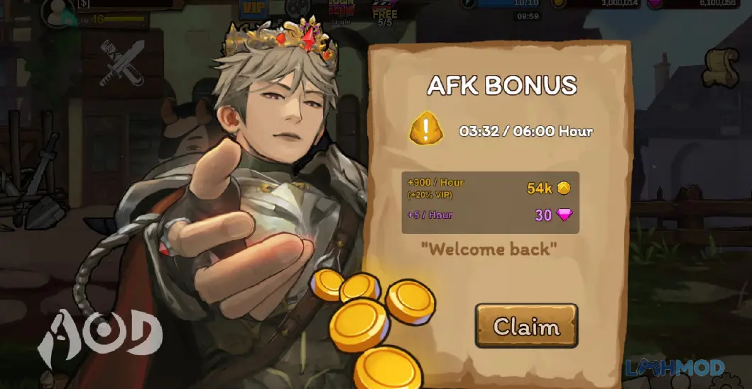 Ảnh 1 của Tải Adventure Of Defender Mod Apk 1.170 (Mega Menu, Currency) cho Android iOs Màn hình giao diện chiến đấu trong Adventure Of Defender, nhân vật đang đối đầu quái vật