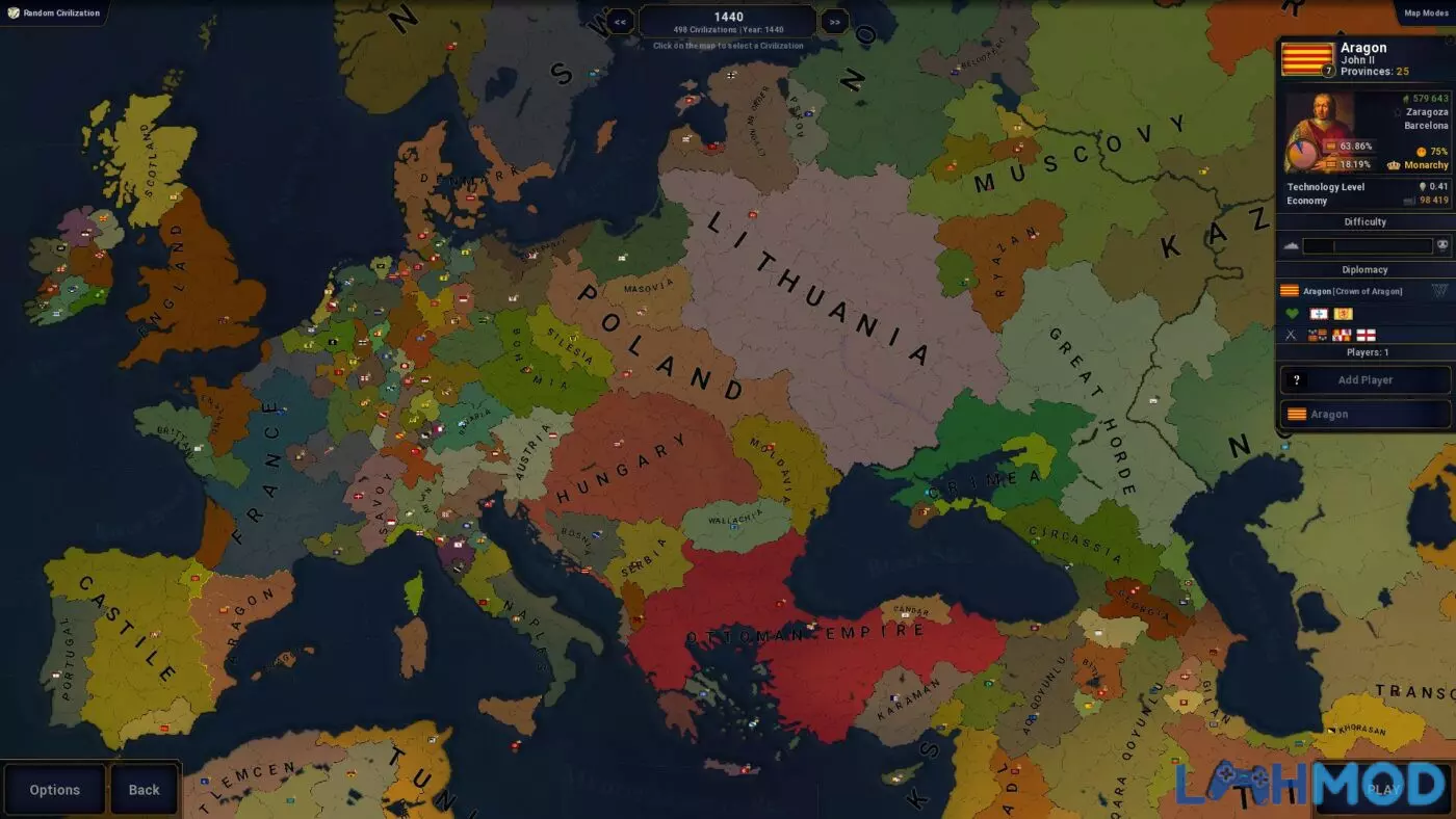 Ảnh 2 của Tải hack Age of History 2 Apk 1.25 cho Android Giao diện tổng quan game Age of History 2 Apk với bản đồ thế giới