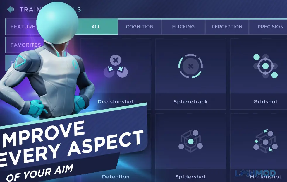 Ảnh 2 của Tải Aim Lab Mod Apk 0.4.9 (Mở khóa) cho Android iOs Giao diện tùy chỉnh cài đặt và chế độ huấn luyện trong Aim Lab Mobile