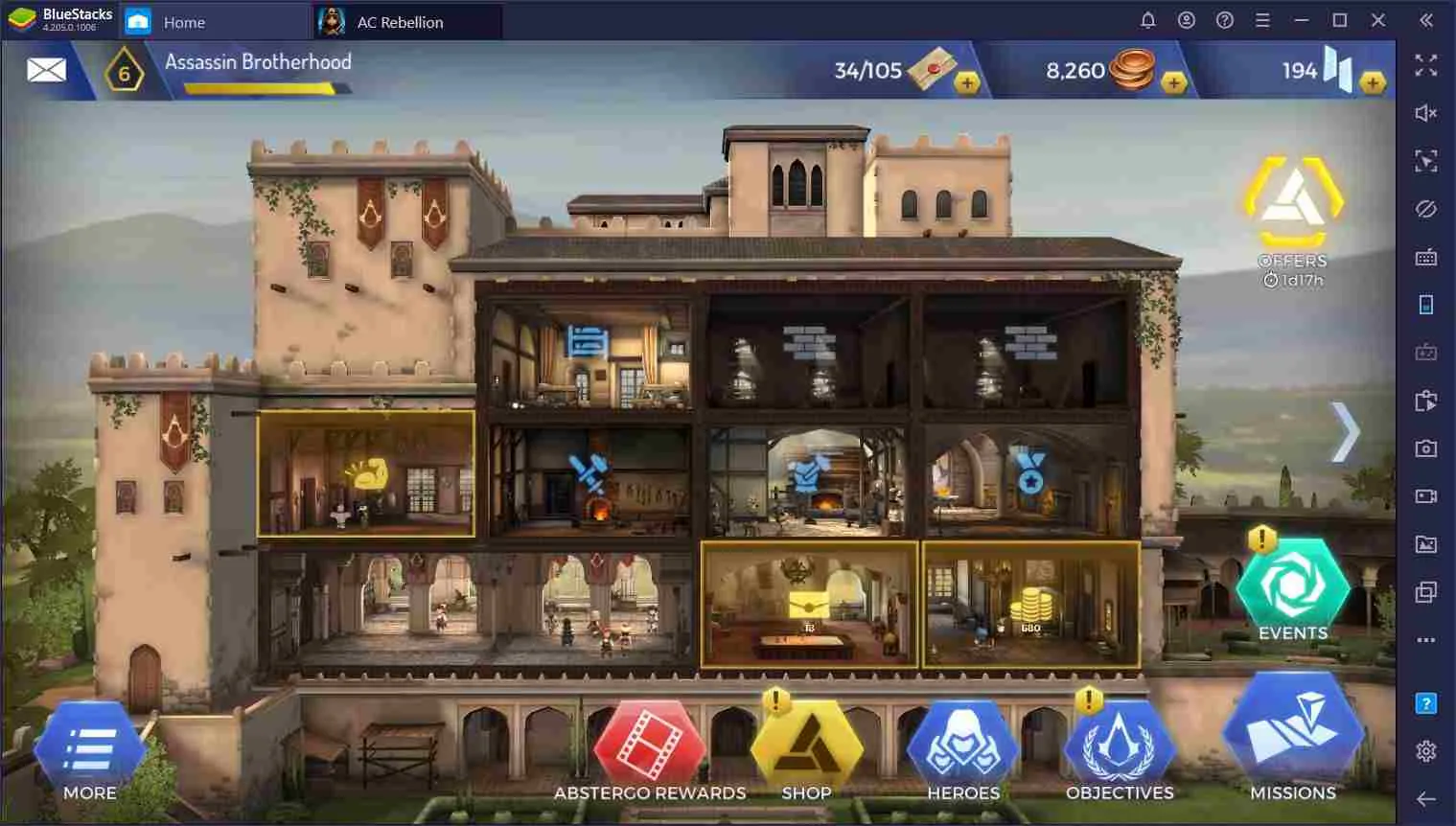 Ảnh 2 của Assassin’s Creed Rebellion Mod APK 3.4.2(Bất Tử, Mở Khóa Sát Thủ Minh họa giao diện chính của Assassin's Creed Rebellion Mod với các lựa chọn chiến đấu