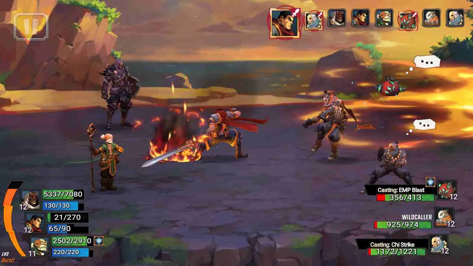Ảnh 2 của Battle Chasers: Nightwar Mod APK 1.0.19 (Menu, Vô Hạn Tiền) Giao diện chiến đấu của các anh hùng trong Battle Chasers: Nightwar