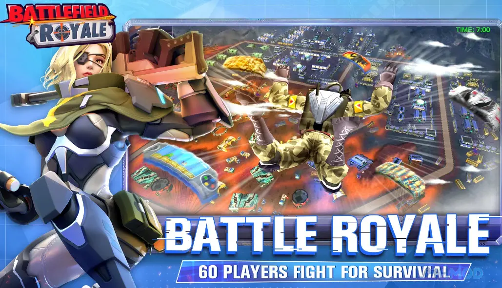 Ảnh 2 của Tải Battlefield Royale Mod Apk 0.4.17 (Vô Hạn Đạn) cho Android Cảnh giao tranh trong Battlefield Royale với góc nhìn từ trên xuống