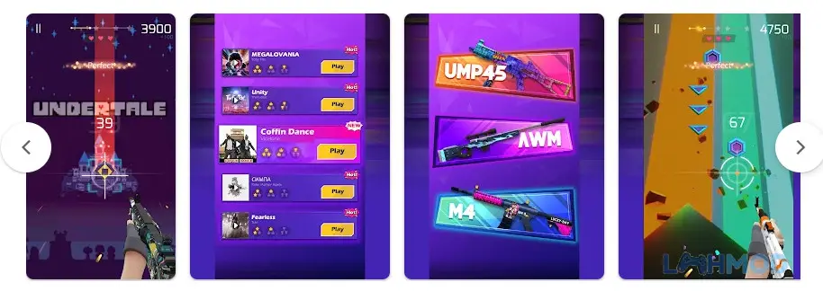 Ảnh 3 của Tải Beat Shooter Mod Apk 2.2.5 (Vô Hạn Tiền) cho Android iOs Alt text mô tả hình ảnh trong Beat Shooter Mod, hiển thị nhiều khối vuông màu sắc đang rơi xuống