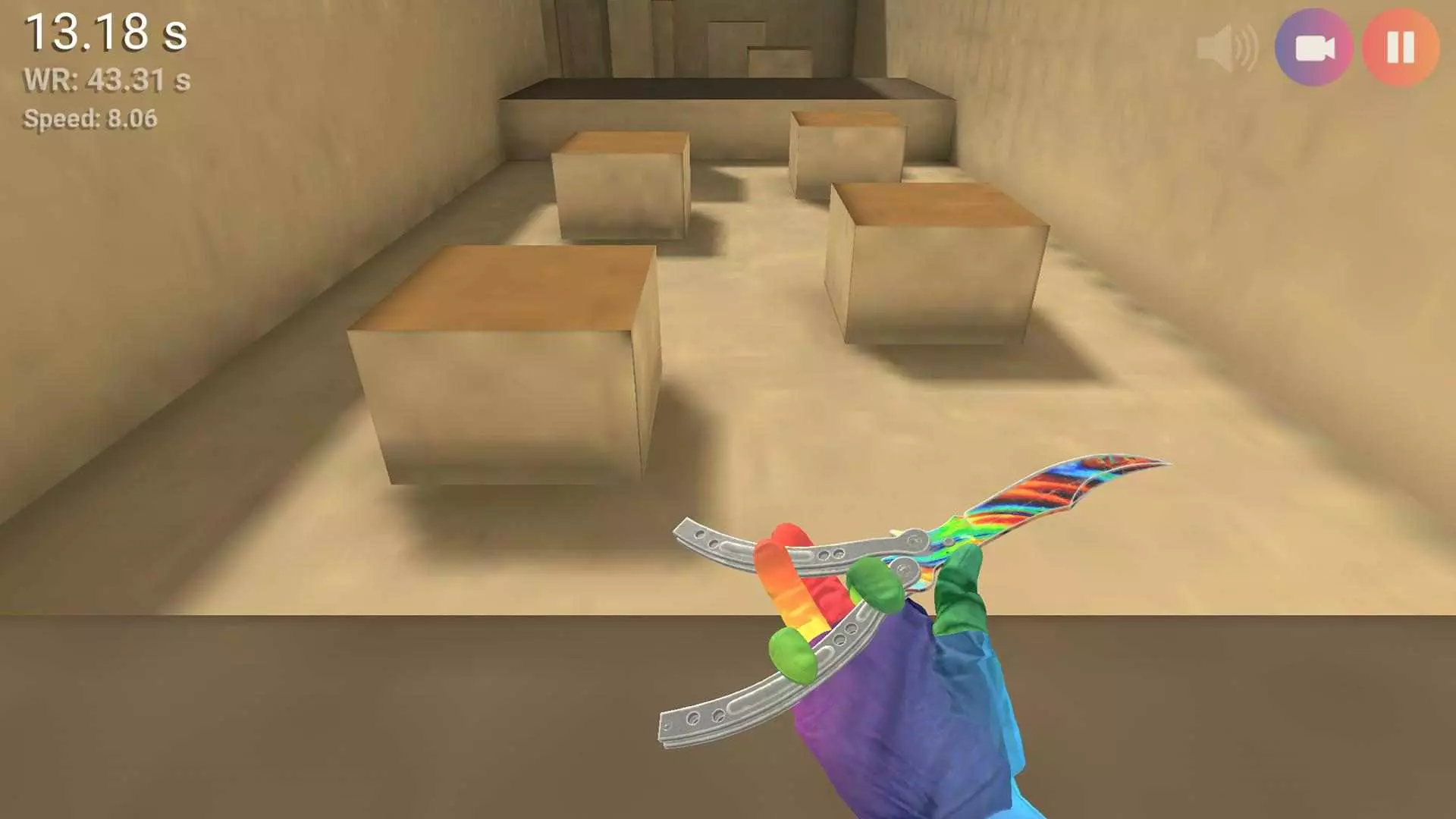 Ảnh 2 của Bhop GO Mod APK 207 (Menu, Mua Sắm Miễn Phí) Hình ảnh trong game Bhop GO Mod với nhân vật đang di chuyển trên các khối hộp