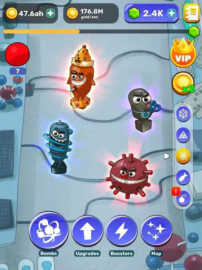 Ảnh 4 của Tải game BIG BANG Evolution Mod APK v1.4.1 (Menu, Vô Hạn Tiền) Màn hình hiển thị chi tiết các loại bom đã tiến hóa với biểu cảm khác nhau