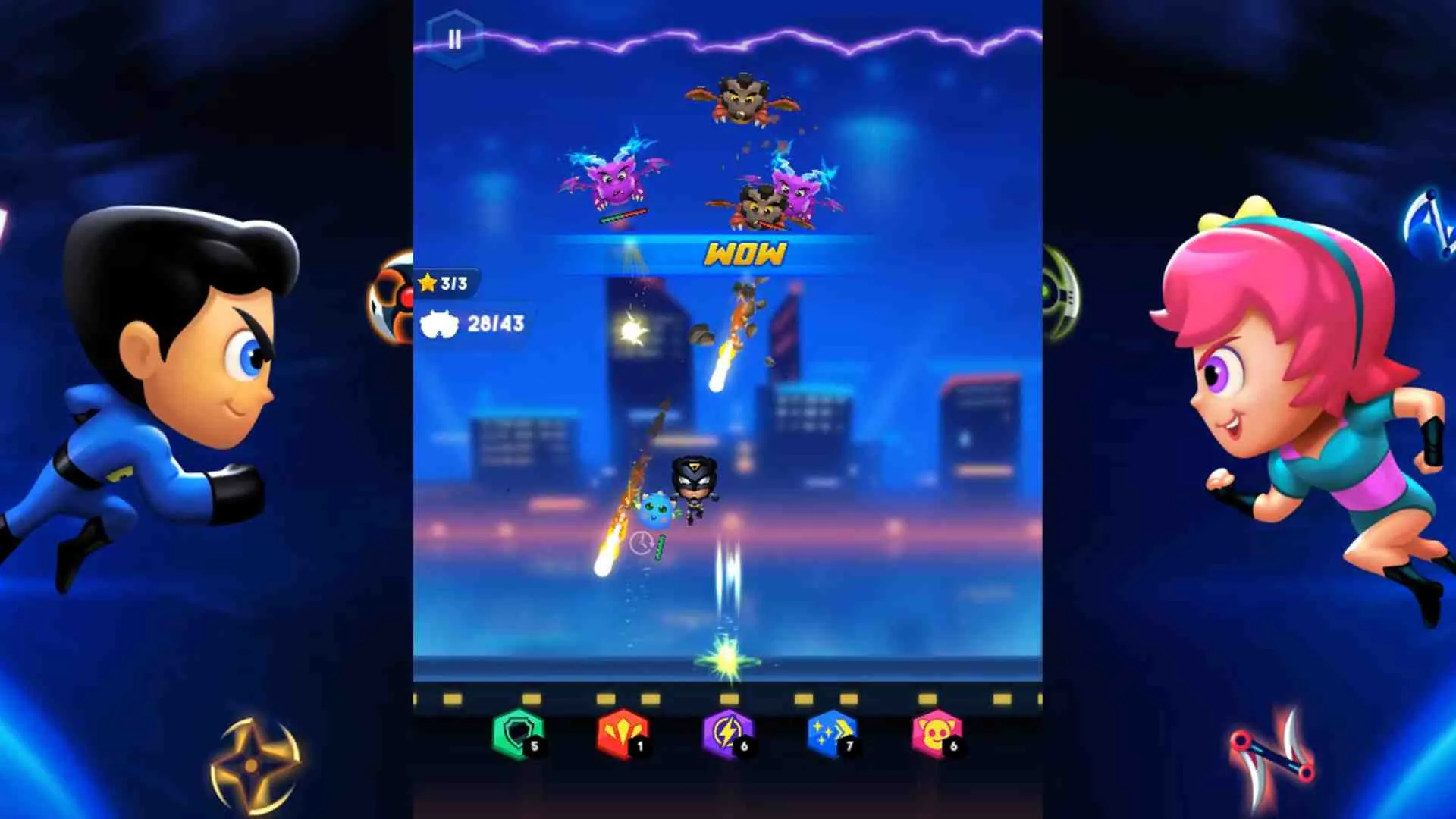 Ảnh 3 của Blast Hero Mod APK 0.19.70 (Menu, Vô Hạn Tiền) Anh hùng Blast Hero Mod đang né tránh và tấn công quái vật bay