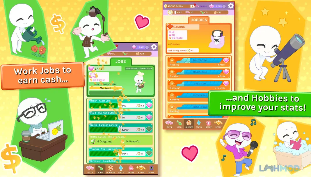 Ảnh 2 của Blush Blush Mod Apk v0.111 (Vô hạn Kim Cương) Giao diện game Blush Blush hiển thị các nhân vật nam phong cách anime