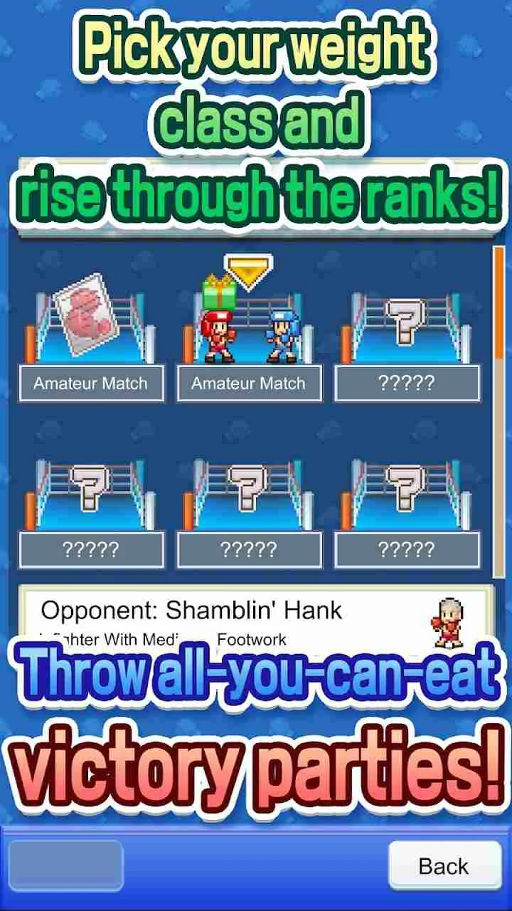 Ảnh 3 của Tải game Boxing Gym Story Mod APK 1.2.3 (Vô hạn tiền, điểm) Giao diện chọn võ sĩ và bảng thông số trong game Boxing Gym Story Mod