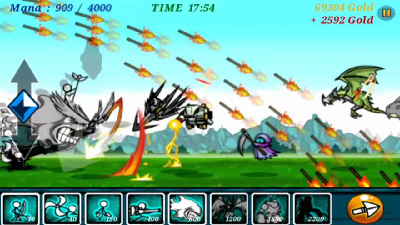 Ảnh 3 của Tải game Cartoon Wars Mod APK 1.1.7 (Vô Hạn Xu) Alt text: Giao diện nâng cấp cho các đơn vị lính và thành trì