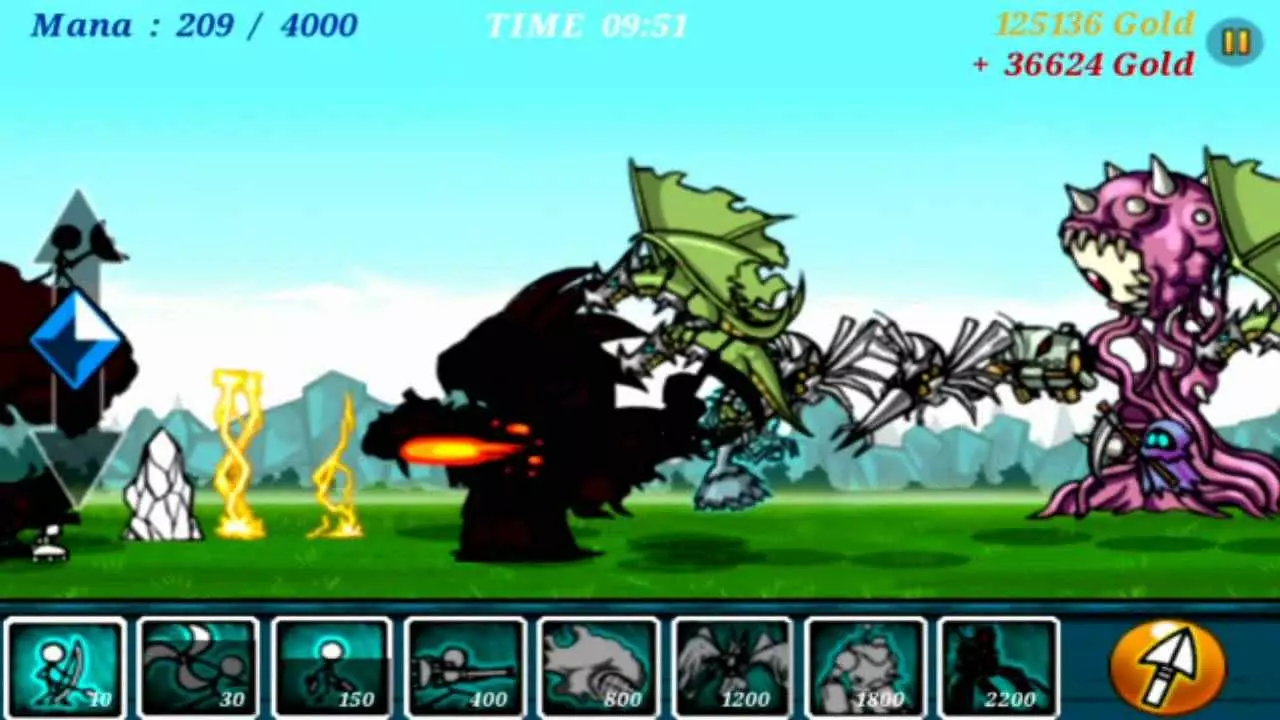 Ảnh 5 của Tải game Cartoon Wars Mod APK 1.1.7 (Vô Hạn Xu) Alt text: Thành trì của người chơi đang chống lại đợt tấn công của kẻ địch