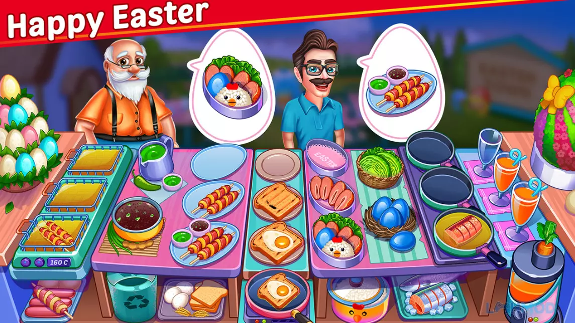 Ảnh 3 của Tải Christmas Cooking Mod Apk 1.5.2 (Vô hạn tiền) cho Android iOs Cận cảnh một bàn ăn Giáng Sinh với bánh kem và các món tráng miệng