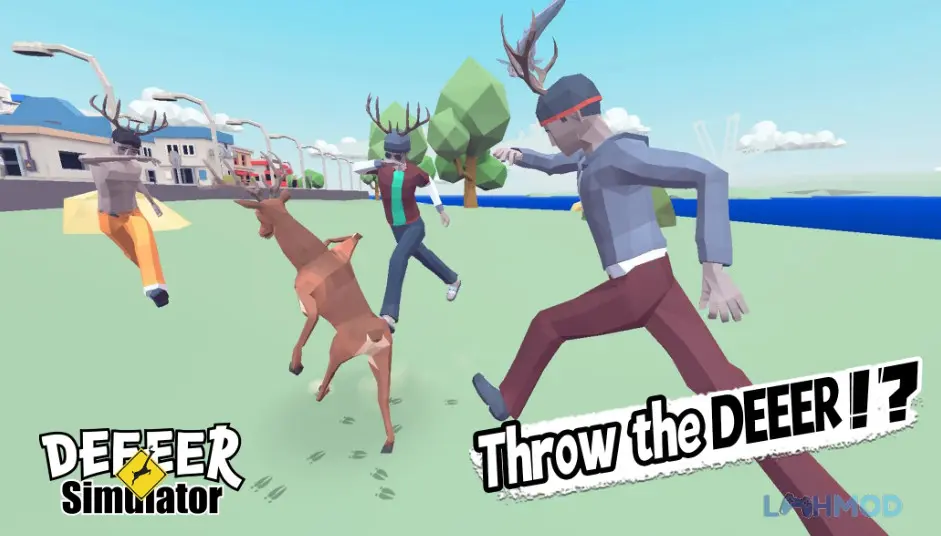 Ảnh 3 của Tải Chú Nai Lạ Thường Mod Apk 1.0 (Không quảng cáo)) cho Android iOs Góc nhìn từ trên cao của chú nai đang phá hủy các công trình trong game