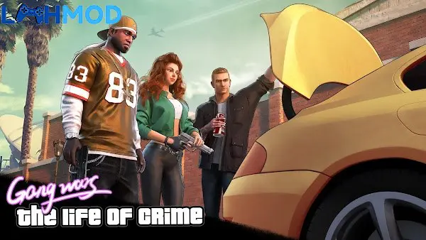 Ảnh 2 của City of Crime: Gang Wars MOD APK (Vô Hạn Tiền) V1.2.0135 Cảnh một băng đảng đang chiến đấu trong City of Crime: Gang Wars