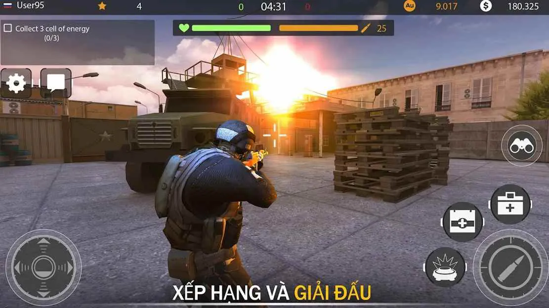 Ảnh 2 của Tải game Code of War Mod APK 3.17.5 (Mở Khoá Vip) Một tay súng đang ngắm bắn mục tiêu với vũ khí được trang bị trong Code of War Mod