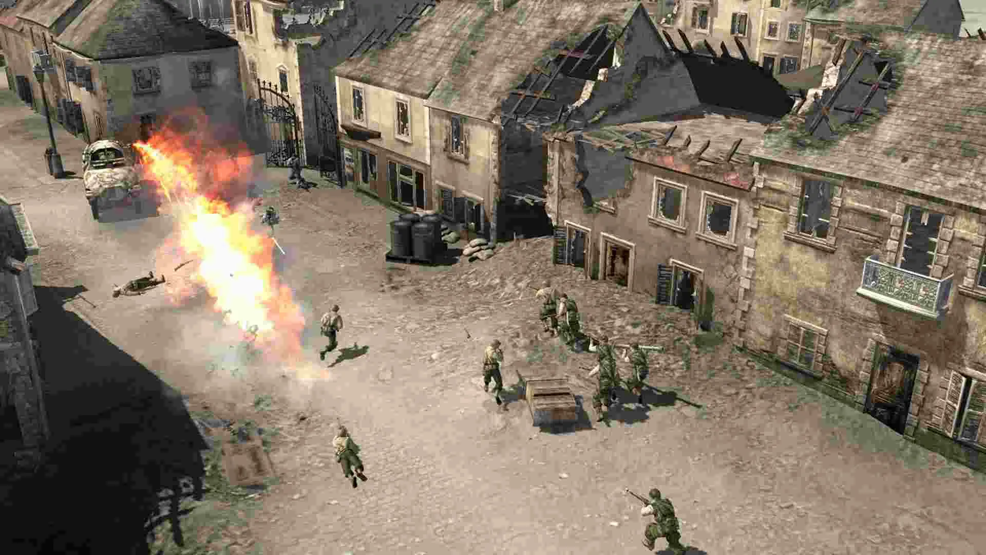 Ảnh 4 của Company of Heroes Mod APK 1.3RC8 (Vô Hạn Tiền) Cảnh xe tăng và bộ binh tiến công trong Company of Heroes Mod