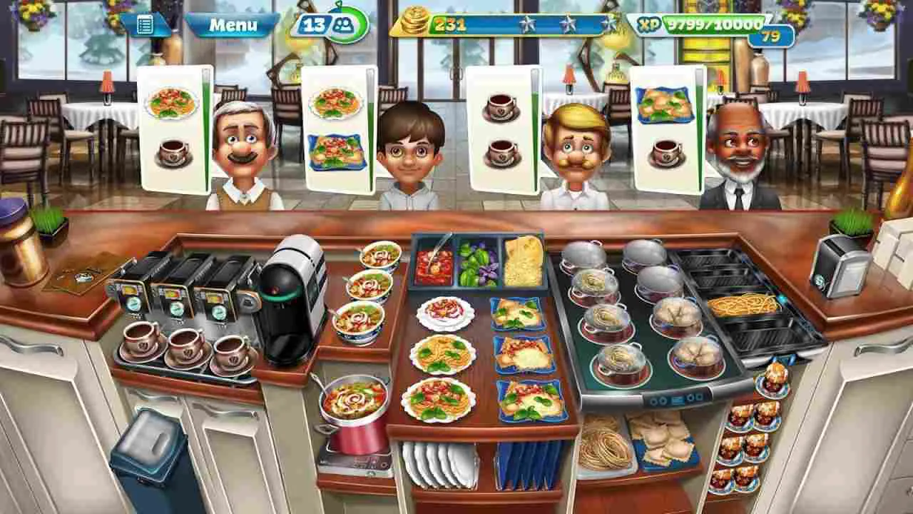 Ảnh 3 của Tải game Cooking Fever Mod APK v22.0.1 (Menu, Vô Hạn Coins, Gems) Giao diện nhà hàng sang trọng trong Cooking Fever Mod