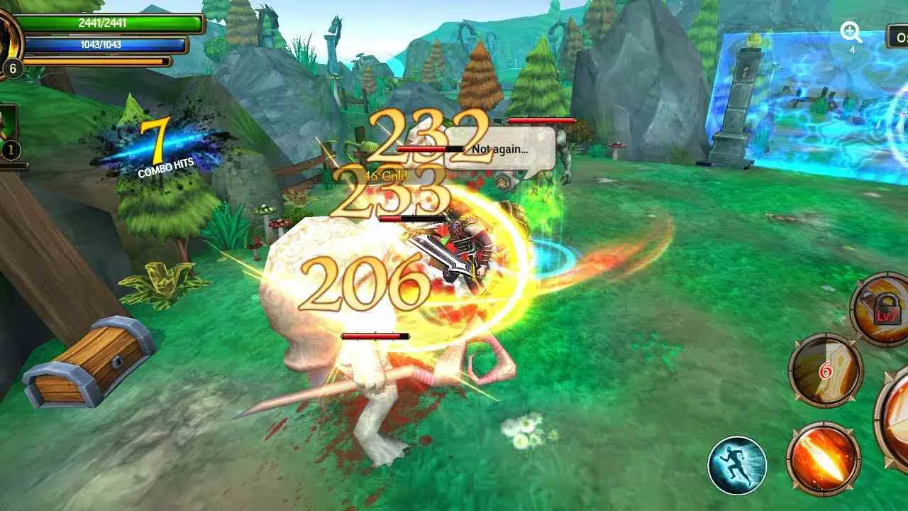 Ảnh 5 của Tải game Dawnblade Mod APK v1.6.5 (Menu, Vô hạn tiền, bất tử) Cảnh chiến binh Dawnblade đang chiến đấu chống lại một đám kẻ thù dưới ánh trăng