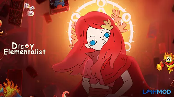 Ảnh 2 của Tải Dicey Elementalist MOD APK 1.0.30 (Mở khóa, Vô hạn kim cương) Android iOS Cảnh chiến đấu trong Dicey Elementalist với quái vật và các lá bài phép thuật